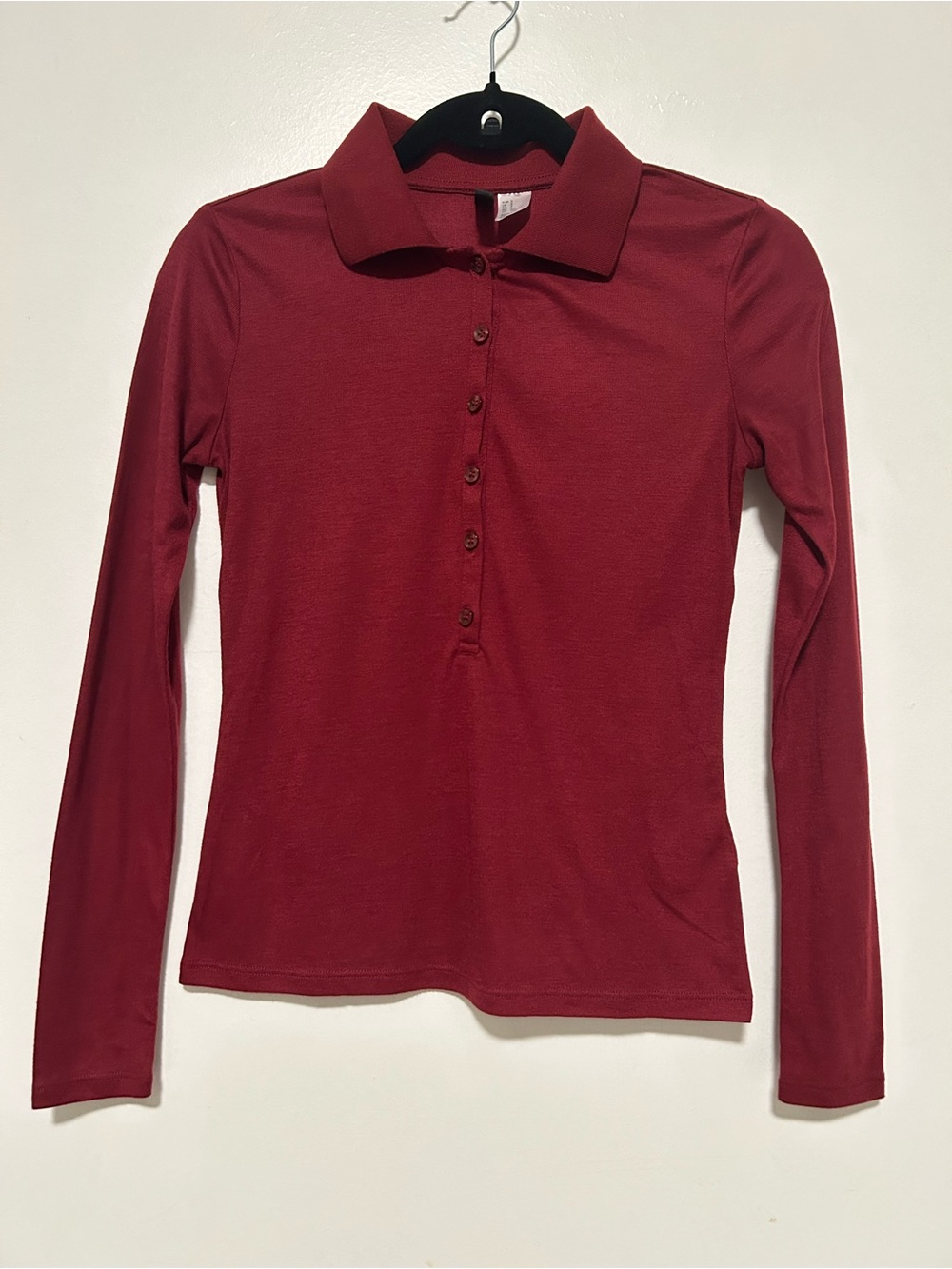 Women’s Long Sleeve Polo Top - Burgundy